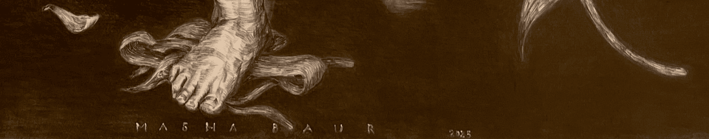 Detail of a drawing by Masha Baur, signed 2025