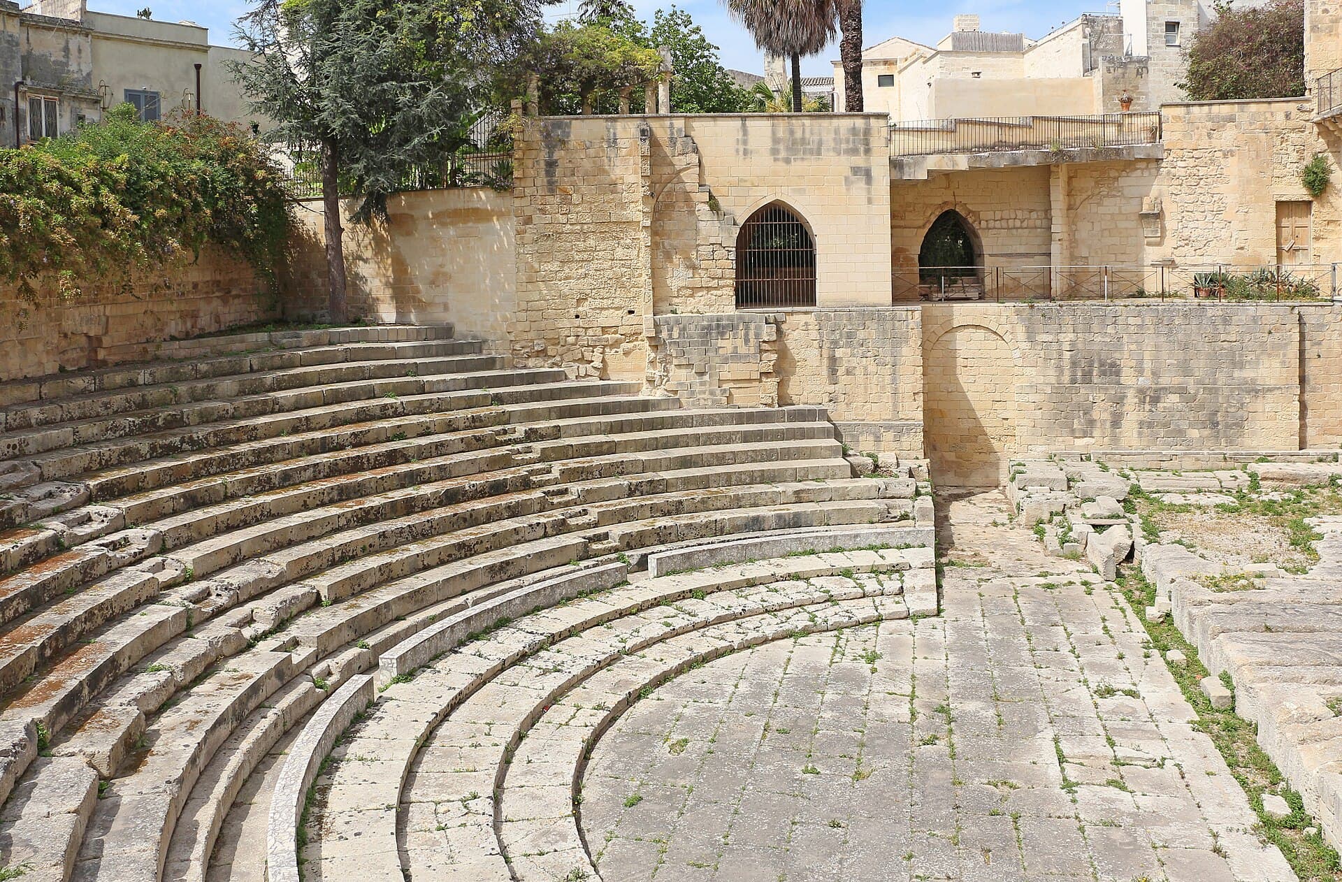 The ancient Roman theatre of Lecce, carved in pale limestone