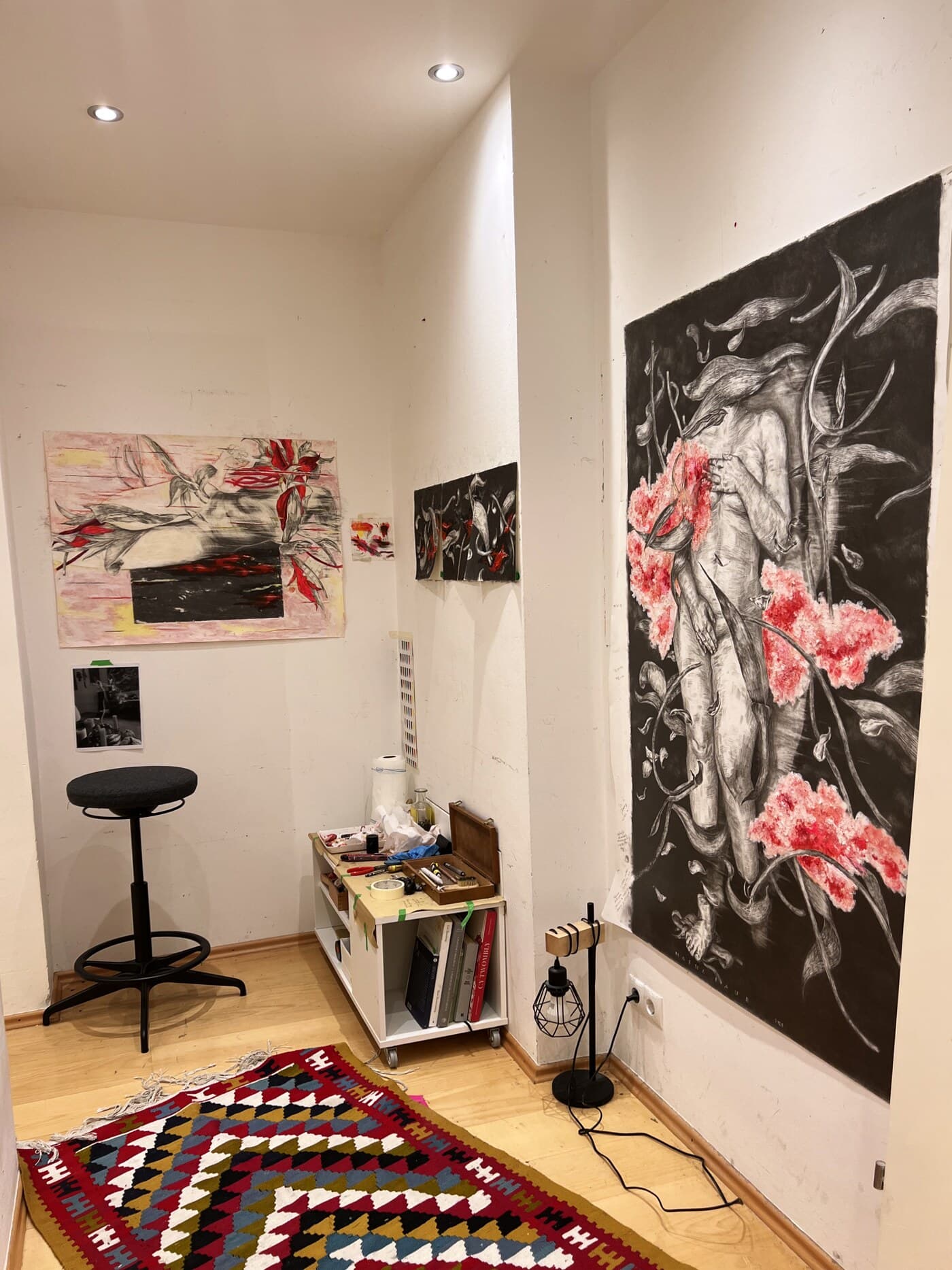 The studio, works in progress