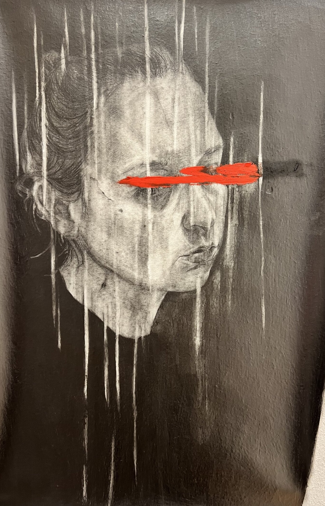 Head study after Aphrodite, pencil and oil stick on paper