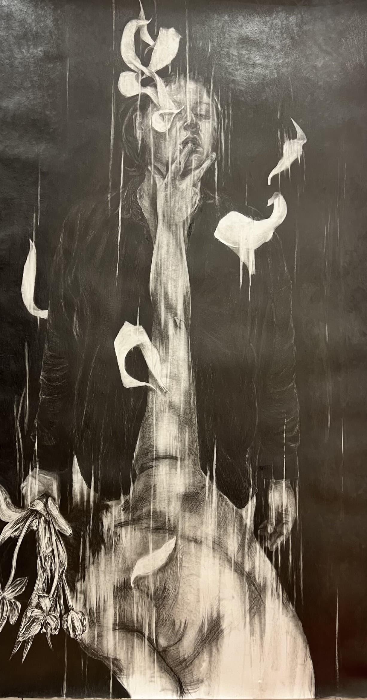 Lost Art of Impatient Anticipation — graphite and oil stick on paper, Masha Baur